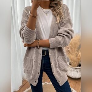 Women's Beige Knit Cardigan Sweater